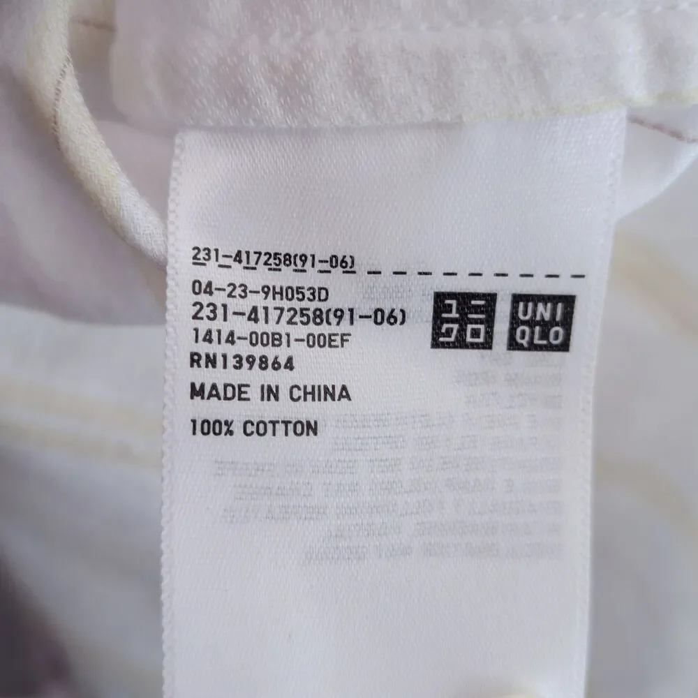 UNIQLO x Hana Tajima White Gathered Striped Tunic Top Size S Gauzy Mori Kei
